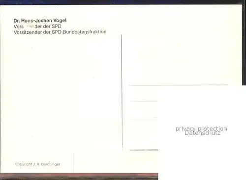 Politiker Hans Jochen Vogel SPD Autogramm  Kat. Politik