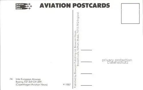 Flugzeuge Zivil Inter European Airways Boeing 737 2L9 OY APP Kat. Flug