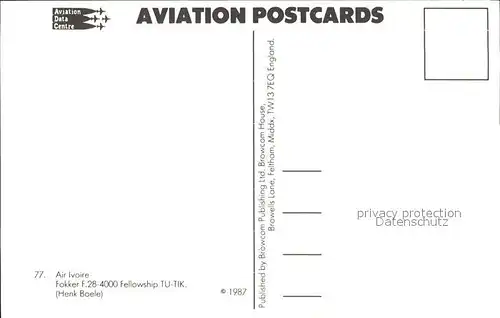 Flugzeuge Zivil Air Ivoire Fokker F.28 4000 Fellowship TU TIK Kat. Flug