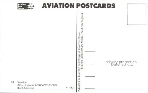 Flugzeuge Zivil Wardair Airbus Industrie A300B4 203 C GIZL Kat. Flug