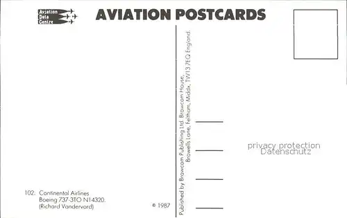 Flugzeuge Zivil Continental Airlines Boeing 737 3TO N14320 Kat. Flug