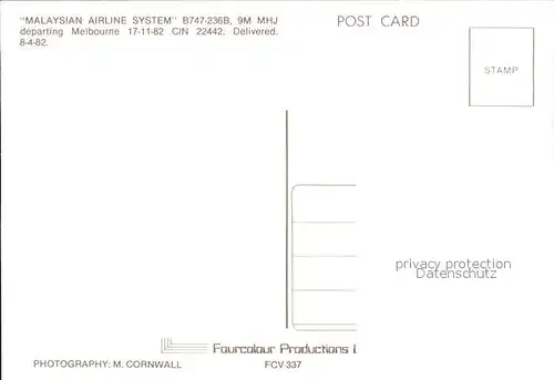 Flugzeuge Zivil Malaysian Airline System B747 236B 9M MHJ Kat. Flug