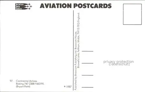Flugzeuge Zivil Continental Airlines Boeing747 238B N607PE Kat. Flug