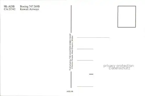 Flugzeuge Zivil Kuwait Airways Boeing 747 269B 9K ADB c n 21542 Kat. Flug