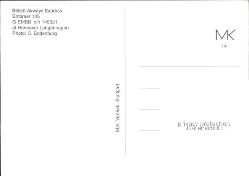Flugzeuge Zivil British Airways Express Embraer 145 G EMBB c n 145021 Kat. Flug