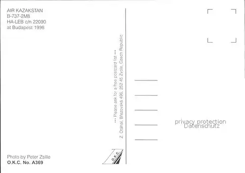 Flugzeuge Zivil Air Kazakstan B 737 2M8 HA LEB c n 22090 Kat. Flug