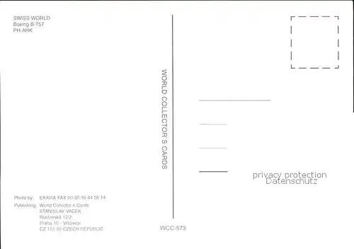 Flugzeuge Zivil Swiss World Boeing B 757 PH AHK Kat. Flug