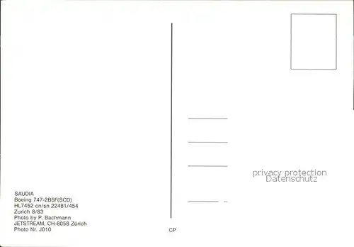 Flugzeuge Zivil Saudi Arabian Airlines Boeing 747 2B5F SCD HL7452 cn sn 22481 454 Kat. Flug