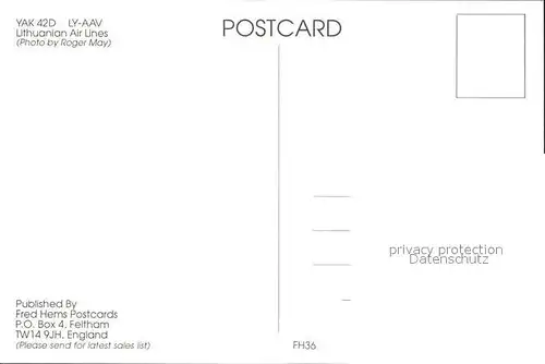 Flugzeuge Zivil Lithuanian Airlines YAK 42D LY AAV  Kat. Flug