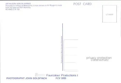 Flugzeuge Zivil Air Niugini A300 B4 Airbus P2 ANG c n 134 Kat. Flug