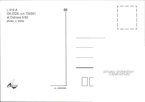 Flugzeuge Zivil Vitkovice L410A OK DDX c n 730301 Kat. Flug