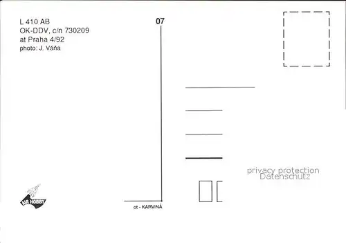 Flugzeuge Zivil Vitkovice L410 AB OK DDV c n 730209 Kat. Flug