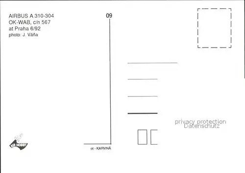Flugzeuge Zivil CSA Airbus A310 304 OK WAB c n 567  Kat. Flug