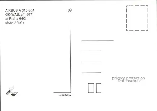 Flugzeuge Zivil CSA Airbus A310 304 OK WAB c n 567 Kat. Flug
