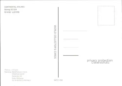 Flugzeuge Zivil Continental Airlines Boeing 757 224 N14106 cn 27296 Kat. Flug