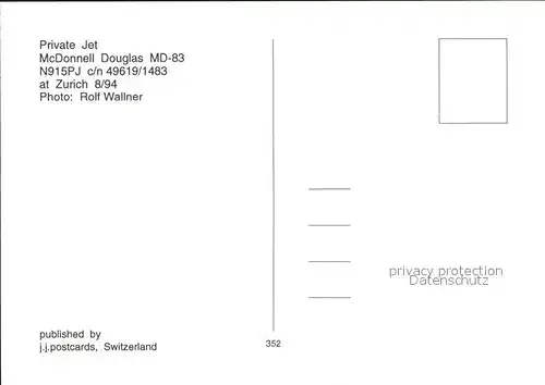 Flugzeuge Zivil Private Jet McDonnell Douglas MD 83 N915PJ c n 49619 1483 Kat. Flug