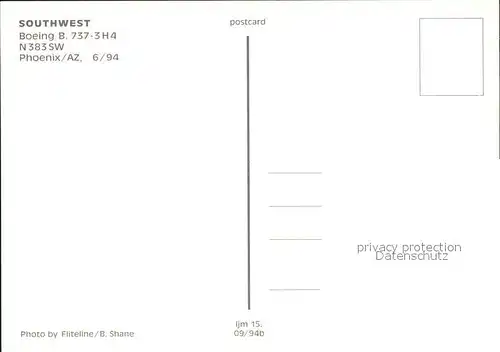 Flugzeuge Zivil Southwest Boeing B737 3H4 N383SW  Kat. Flug