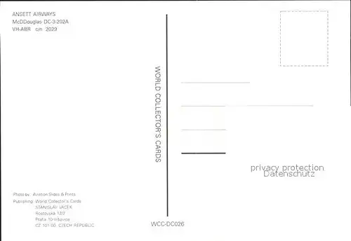 Flugzeuge Zivil Ansett Airways McDDouglas DC 3 202A VH ABR c n 2029 Kat. Flug