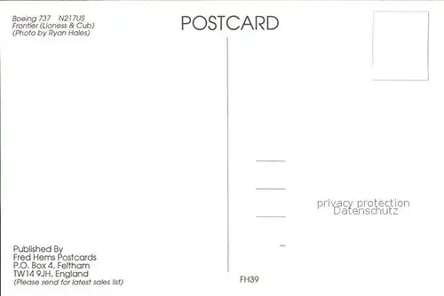 Flugzeuge Zivil Frontier The Spirit of the West Boeing 737 N217US  Kat. Flug