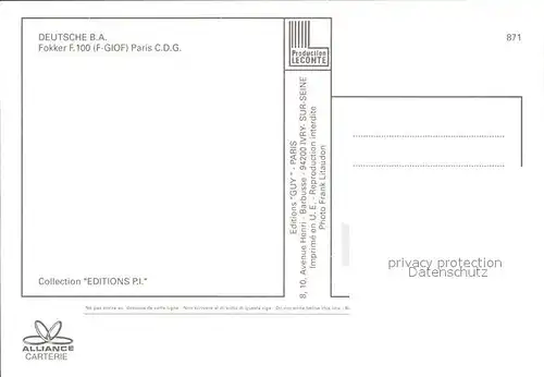 Flugzeuge Zivil Deutsche BA Fokker F.100 F GIOF  Kat. Flug