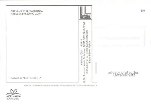 Flugzeuge Zivil Air Club International A310 300 C GCIV  Kat. Flug