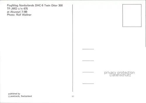 Flugzeuge Zivil Flugfelag Nordurlands DHC 6 Twin Otter 300 TF JMD c n 475 Kat. Flug