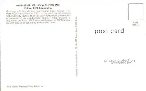 Flugzeuge Zivil Mississippi Valley Airlines Inc. Fokker F 27 Friendship N334MV 
