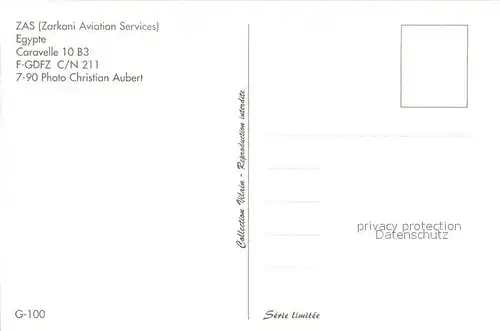 Flugzeuge Zivil ZAS Zarkani Aviation Services Egypte Caravelle 10B3 F GDFZ c n 211