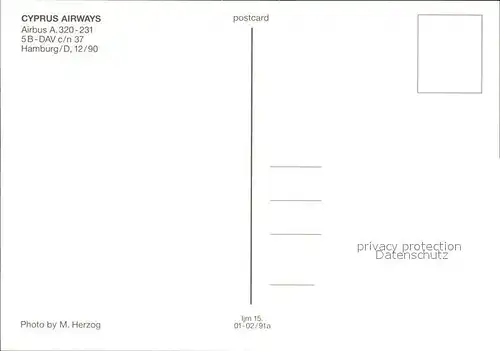 Flugzeuge Zivil Cyprus Airways A320 231 5B DAV c n 37