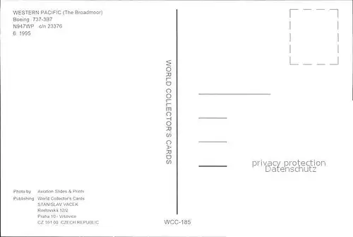 Flugzeuge Zivil Western Pacific The Broadmoor Boeing 737 3B7 N947WP c n 23376