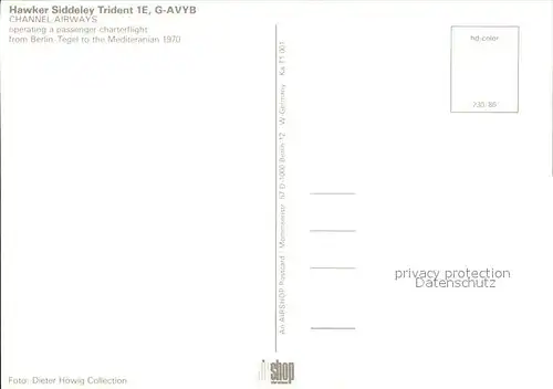 Flugzeuge Zivil Channel Airways Hawker Siddeley Trident 1E G AYB 