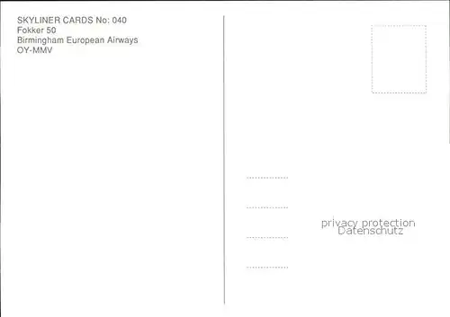 Flugzeuge Zivil Birmingham European Airways Fokker 50 OY MMV