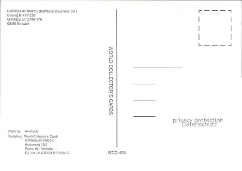 Flugzeuge Zivil British Airways Delftblue Daybreak col. Boeing B 777 236 G RAES c n 27491 76