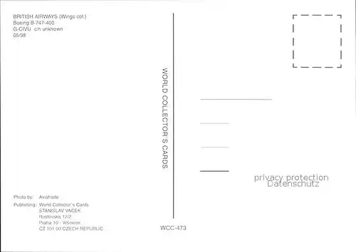Flugzeuge Zivil British Airways Wings col. B 747 400 G CIVU 