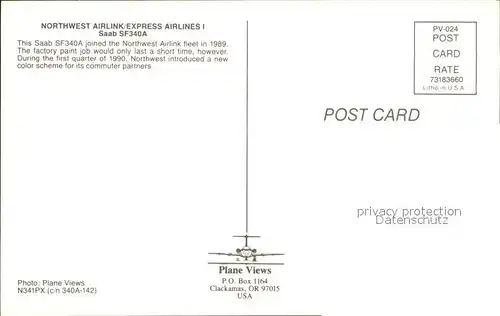 Flugzeuge Zivil Northwest Airlink Express Airlines I Saab SF340A N34IPX  Kat. Airplanes Avions