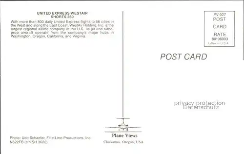 Flugzeuge Zivil United Express Westair Shorts 360 N622FB c n SH3622  Kat. Airplanes Avions