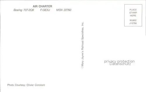 Flugzeuge Zivil Air Charter Boeing 737 2Q8 F GEXJ MSN 22760 Kat. Airplanes Avions
