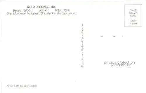 Flugzeuge Zivil MESA Airlin es Inc. Beech 1900C 1 N91YV MSN UC 91 Kat. Airplanes Avions