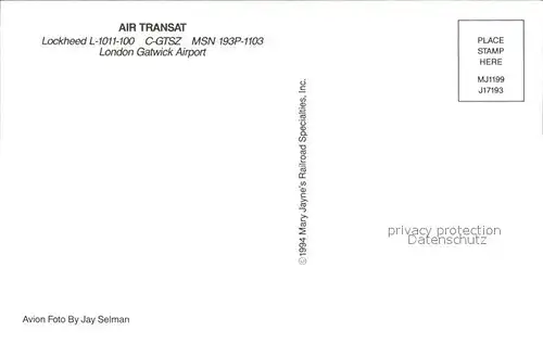 Flugzeuge Zivil Air Transat Lockheed L 1011 100 C GTSZ MSN 193P 1103  Kat. Airplanes Avions