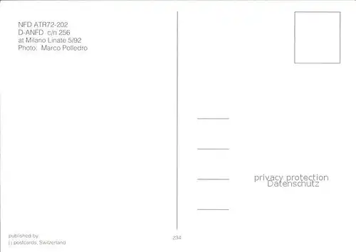 Flugzeuge Zivil NFD ATR72 202 D ANFD c n 256  Kat. Airplanes Avions
