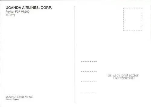 Flugzeuge Zivil Uganda Airlines Corp. Fokker F27 Mk600 PH FTI Kat. Airplanes Avions
