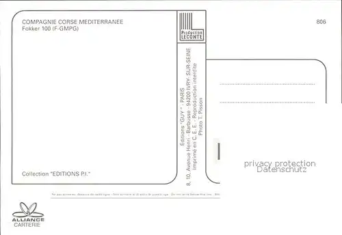 Flugzeuge Zivil Compagne Corse Mediterranee Fokker 100 F GMPG  Kat. Airplanes Avions