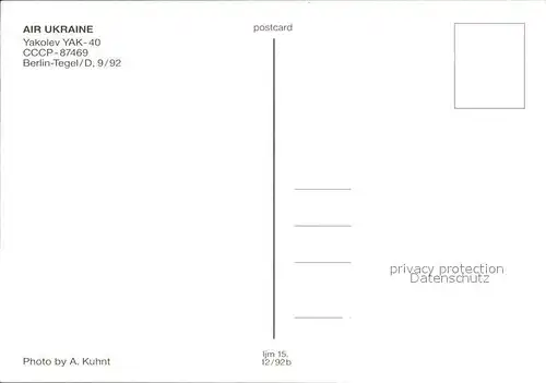Flugzeuge Zivil Air Ukraine Yakolev YAK 40 CCCP 87469 Kat. Airplanes Avions