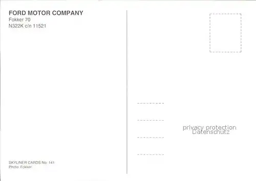 Flugzeuge Zivil Ford Motor Company Fokker 70 N322K c n 11521  Kat. Airplanes Avions