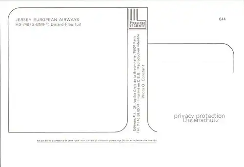 Flugzeuge Zivil Jersey European Airways HS 748 G BMFT  Kat. Airplanes Avions