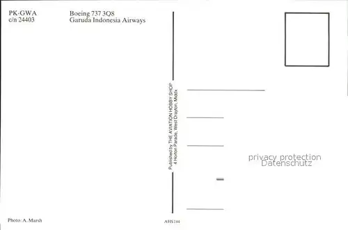 Flugzeuge Zivil Garuda Indonesia Boeing 737 3Q8 PK GWA c n 24403 Kat. Airplanes Avions
