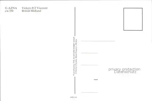 Flugzeuge Zivil British Midland Vickers 813 Viscount G AZNA c n 350 Kat. Airplanes Avions