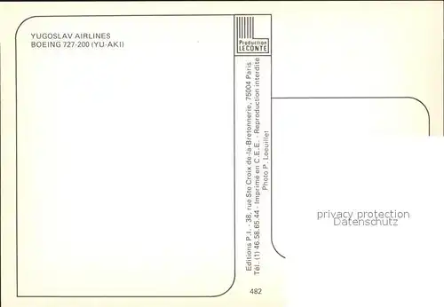 Flugzeuge Zivil Yugoslav Airlines Boeing 727 200 YU AKI  Kat. Airplanes Avions