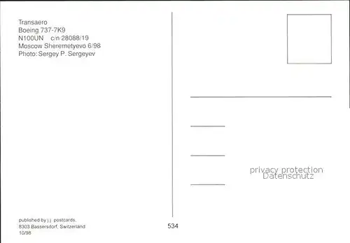 Flugzeuge Zivil Transaero Boeing 737 7K9 N100UN c n 28088 19  Kat. Airplanes Avions