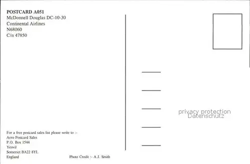 Flugzeuge Zivil Continental McDonnell Douglas DC 10 30 N68060 c n 47850 Kat. Airplanes Avions